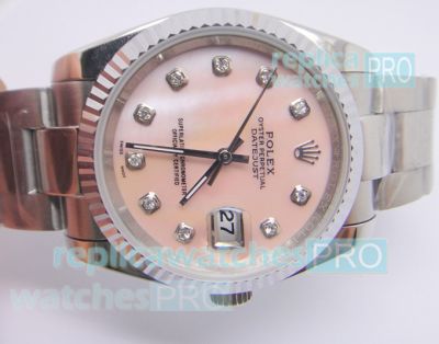 Replica Rolex Datejust Pink MOP Face SS Case Watch